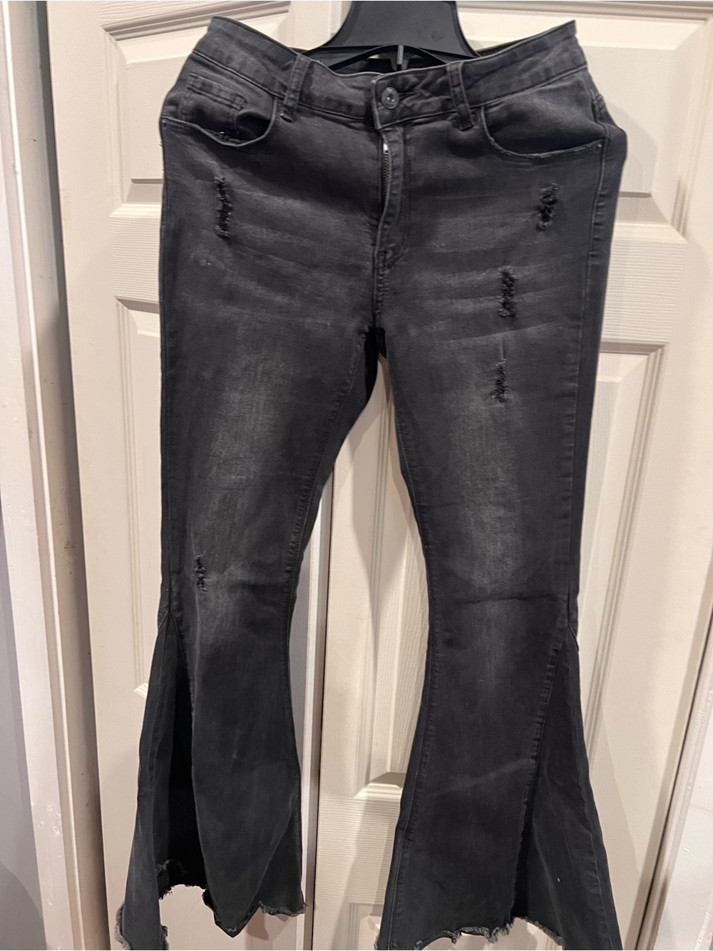 L&B Black Distressed Wide-Leg Jeans with Raw Slit Hem